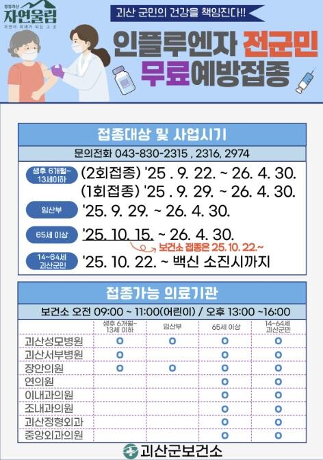 괴산군, 전 군민 대상 무료 인플루엔...