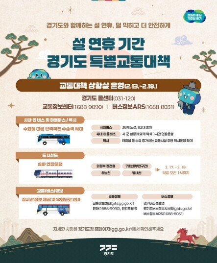 경기도, 설 연휴 특별교통대책 수립....