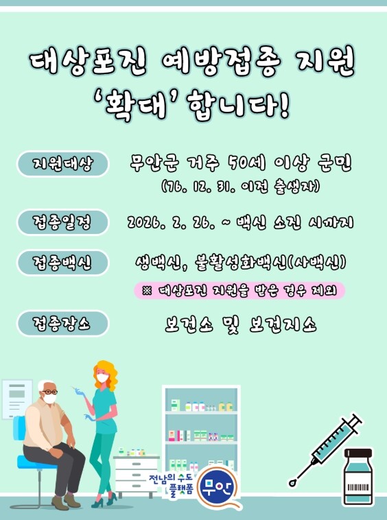 무안군, 50세 이상 대상포진 예방접...